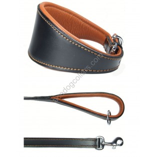  MATCHING  Ace Traditional Leather Dog Collar  &  Comfy Lead Padded Handel 44" Long